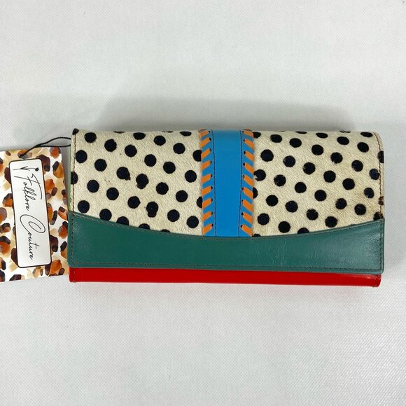 Folklore Couture Multicolor Leather Wallet Polka Dot Print Hide - Picture 1 of 7